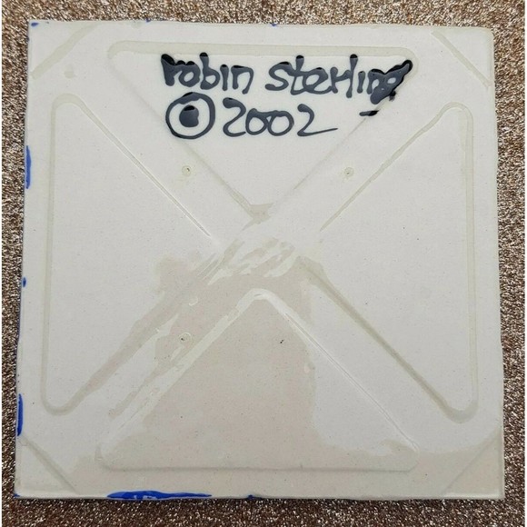 Robin Sterling Art Tile Signed Ceramic  Studio Pottery Night Moon 4.25" Square - Picture 2 of 12